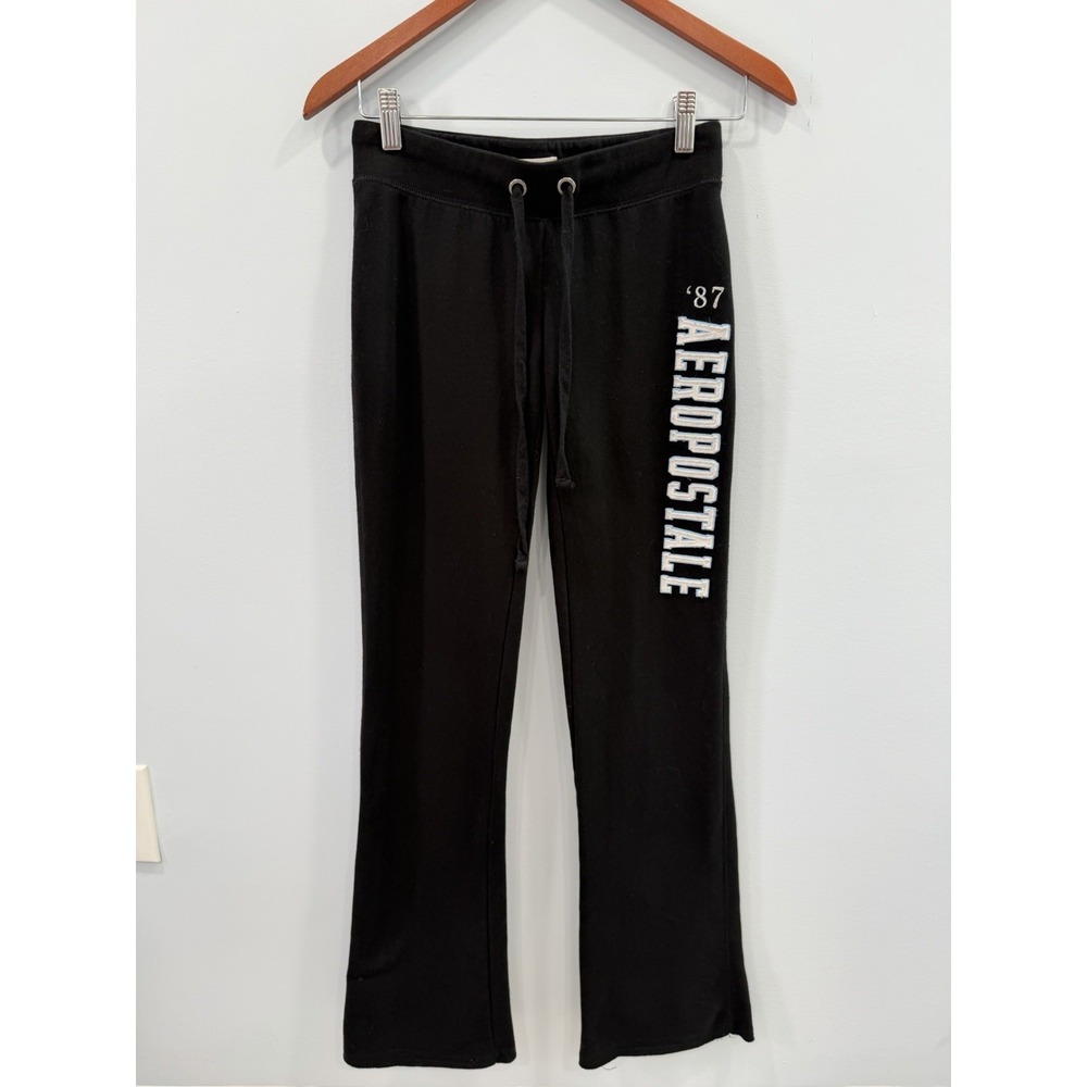 Aéropostale Y2K Low Rise Black Flare Sweatpants Aero '87 Logo XS